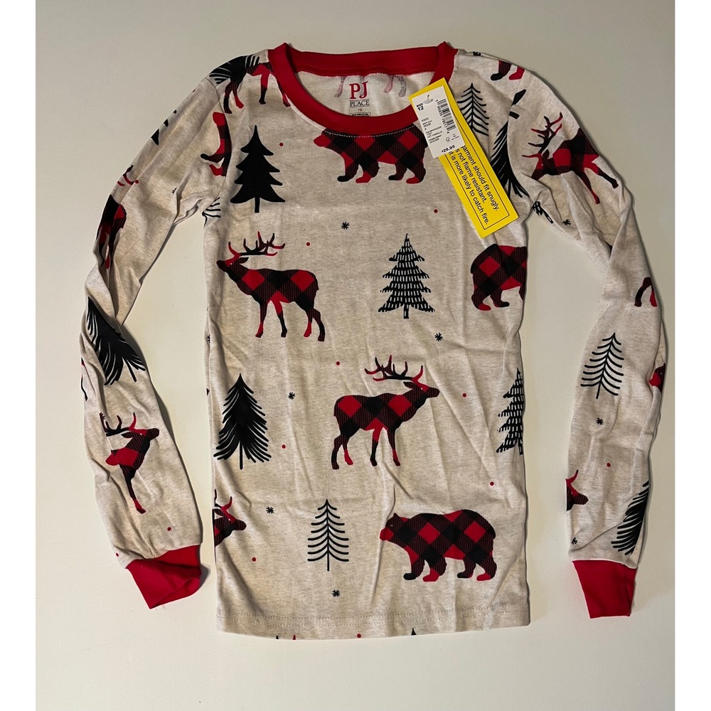 Children's Place Kids Sz 12 Boys Girls Long Sleeve Christmas Pajamas Deer Bear